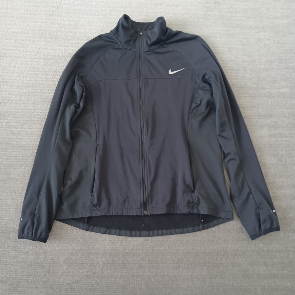 Nike Shield‎ Running Jacket Womens Large Black Full Zip Fleece Lined Stretch